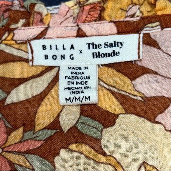 Billabong X The Salty Blonde Brown Floral Ruffled Tie-Front Blouse Size M - Picture 2 of 12